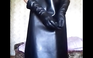Guy wanks prevalent long leather gloves
