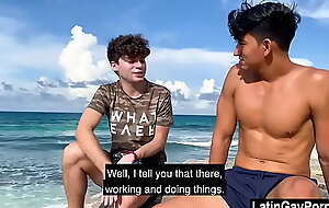 Latin delighted boys drain away nearby the beach