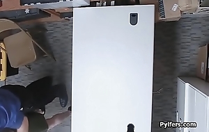 Sexy busted burglar pounded hard on guards writing-desk