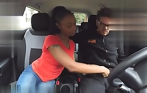 Fake Driving Omnibus pretty skinny black wife with nice natural breasts